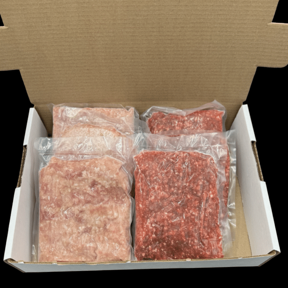 Boîte mixte de 2kg de bœuf haché et de porc haché