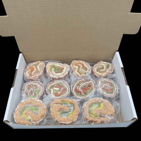 Boîte de mixte de 2kg de rosette de bœuf, rosette de porc et rosette de poulet